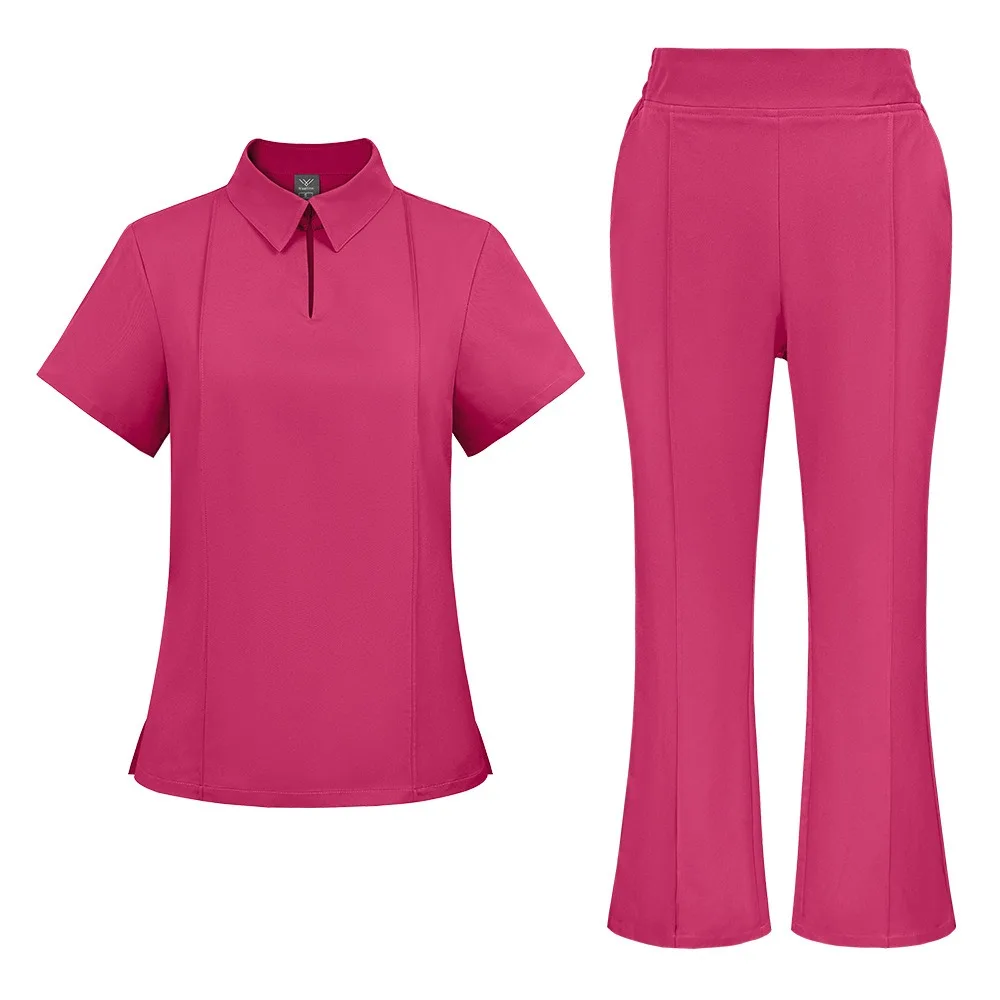 Nurse Uniform Set Women Short Sleeve Top Pants Hospital Medical Workwear Gorros Quirofano Mujer Con Goma Gorro Cirugia Lab Coat