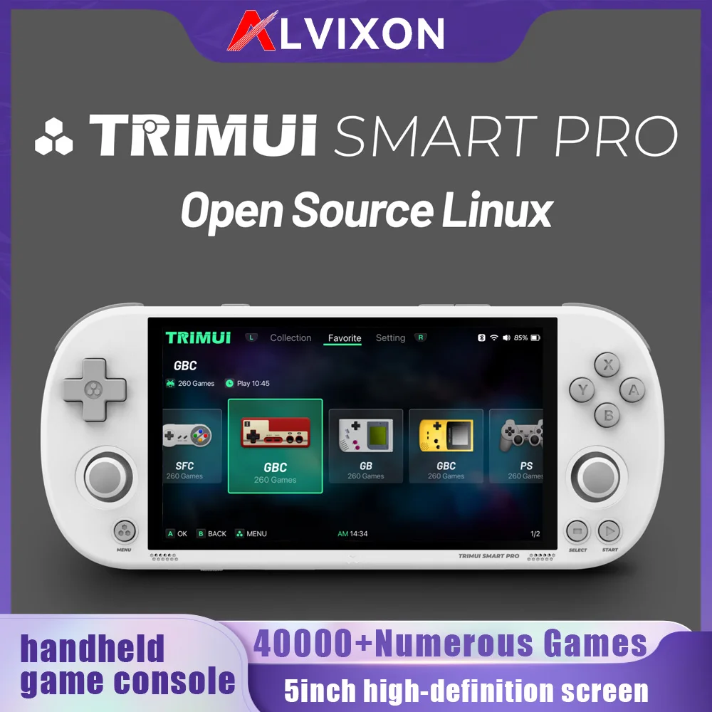 جهاز ألعاب محمول Trimui Smart Pro الجديد والمطور مفتوح المصدر مع ألعاب متعددة، شاشة IPS بدقة 1280×720، وحدة تحكم ألعاب فيديو ريترو