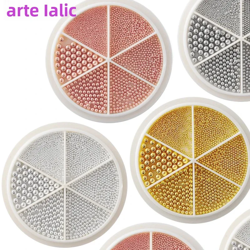 6 grades arte do prego pequenas contas de caviar de aço 0.8-1.5mm tamanho misto design 3d rosa ouro prata jóias manicure decoração diy