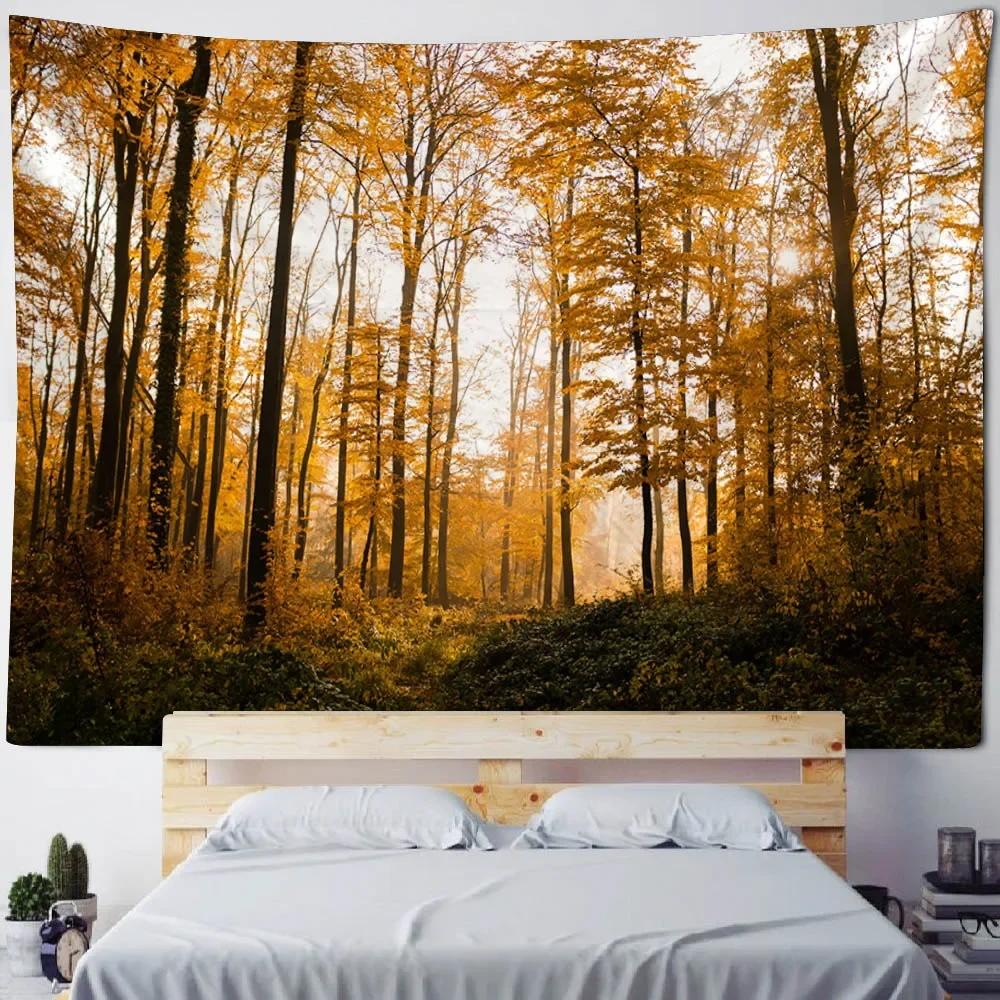 Forest grassland landscape tapestry wall hanging home decoration living room bedroom, polyester fabric printed background cloth