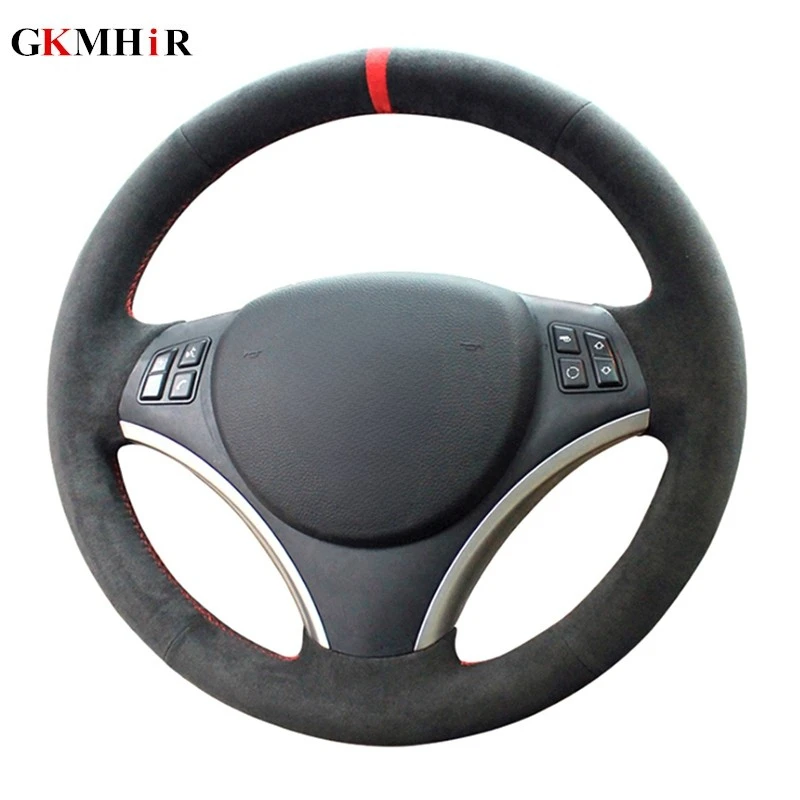 GKMHiR Black Steering Wheel Cover DIY Hand-Stitched Suede Steering Wheel Cover for BMW E90 325i 330i 335i  Interior accessories