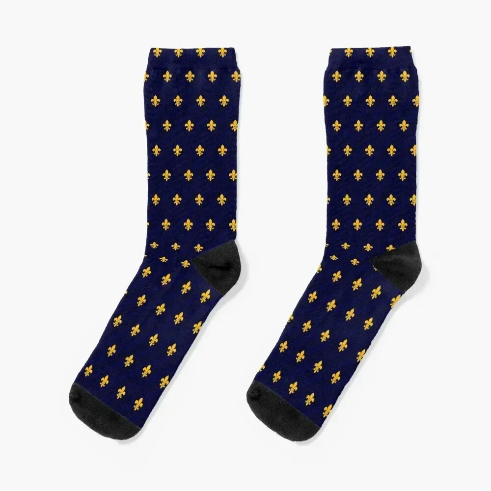 

Fleur de Lys Gold Blue Socks cotton sport Men Socks Women's