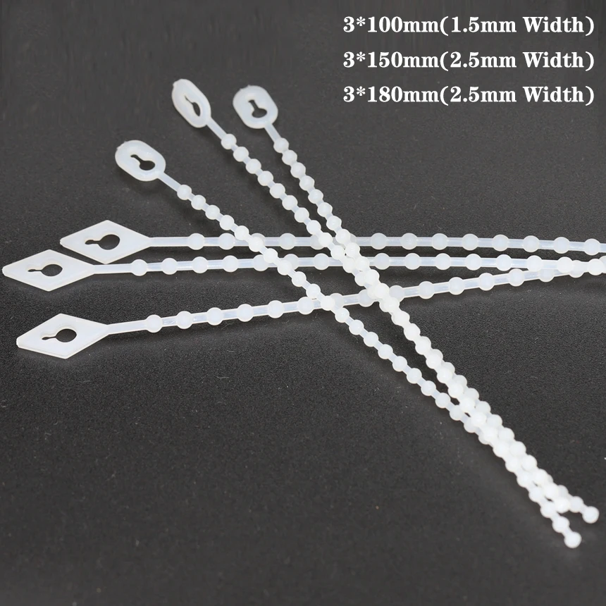 3*100/150/180mm 1.5/2.5mm Width White Nylon Plastic Reusable Releasable Wire Fastener Beaded Knot Ball Ziptie Zip Ties Cable Tie