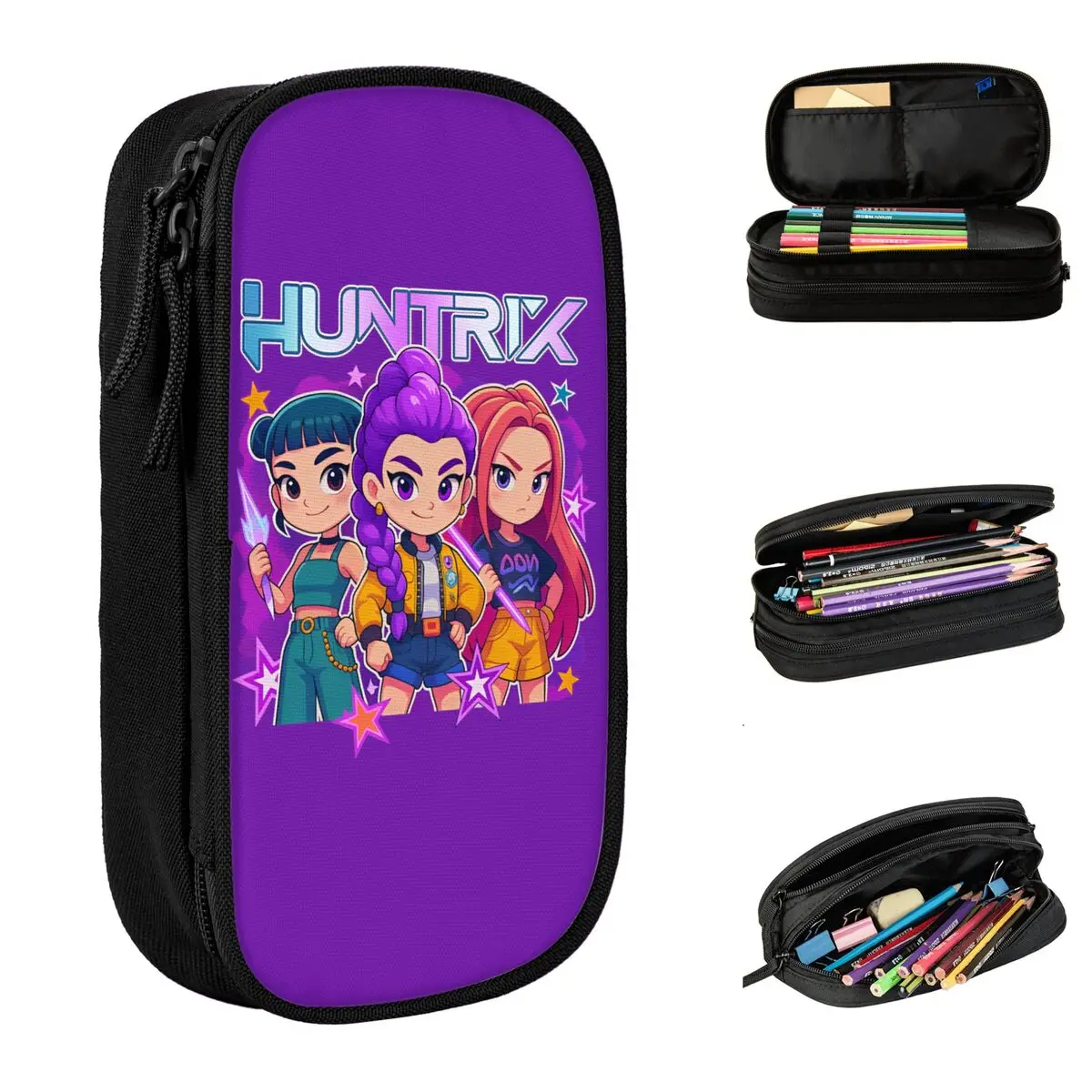 

Demon Hunters Animation Pencil Case Huntrix Saja Boys Portable Pencil Pouch Students Double Layer School Pencil Cases Supplies
