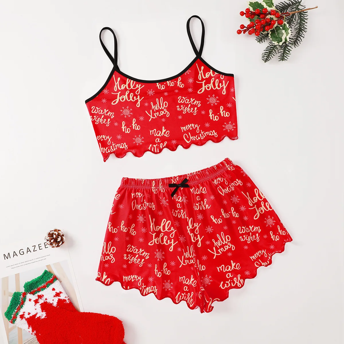 

Christmas European and American style new thin pajamas women's suspenders sleeveless vest shorts two piece set women y2k sets pants