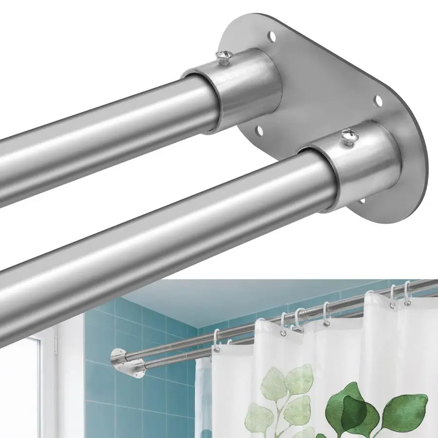 

Shower Curtain Rod 28 to 75 Inches Elegant Double Shower Rod Adjustable Wall Mounted Double Shower Curtain Pole for Bathroom Sil