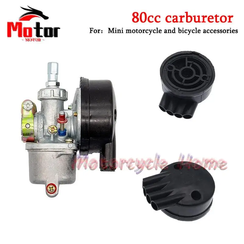 Carburador 80CC com filtro de ar adequado para mini acessórios de motocicleta e bicicleta, dois tempos 50CC 60CC 80CC