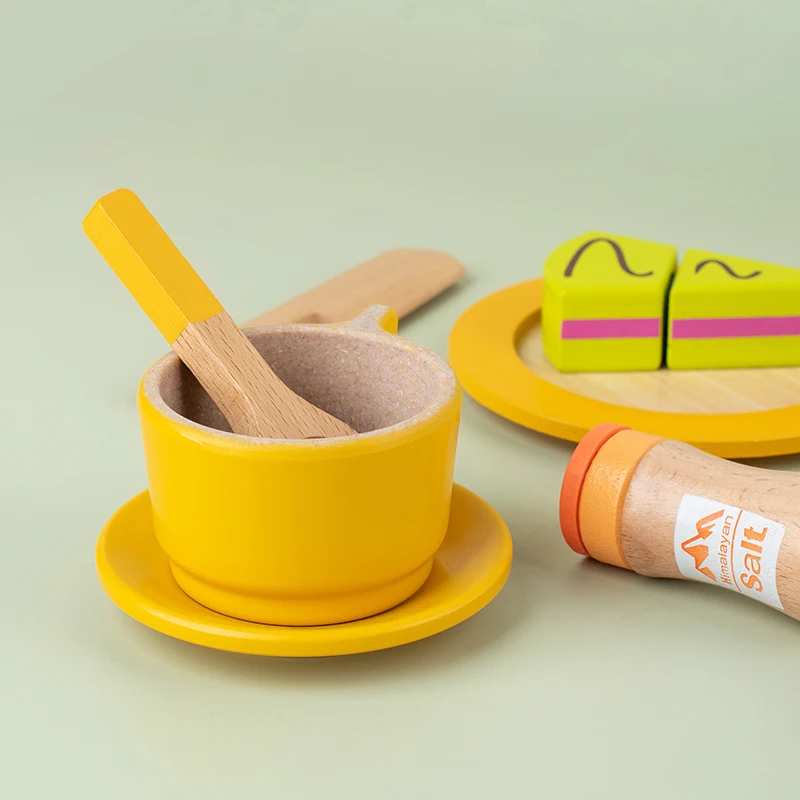 Service à thé de l'après-midi simulé en bois, combinaison de jouets, cadeau, maison de jeu, éducation précoce, cuisine pour enfants