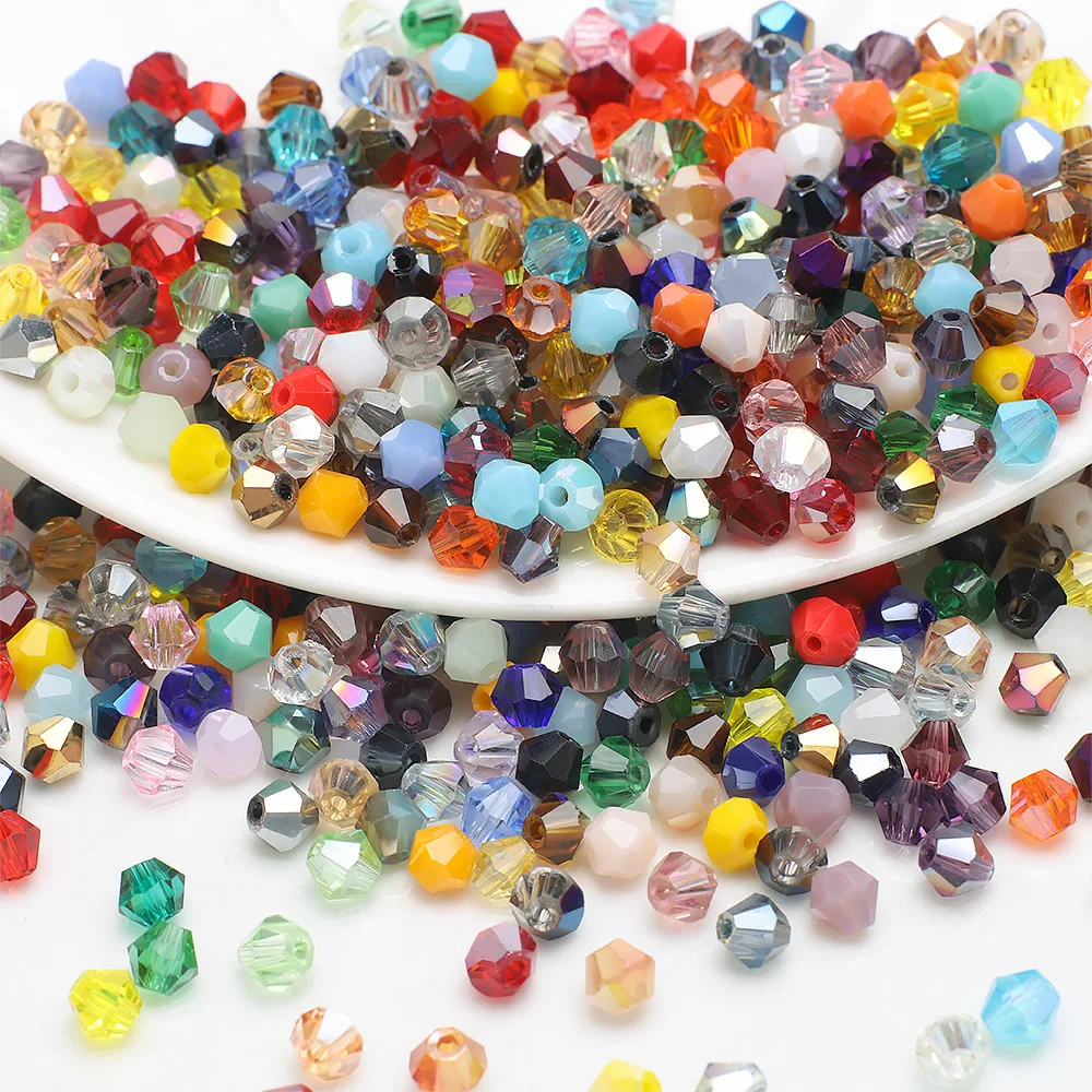 4mm 100pcs AB Colors Bicone Loose Spacer Beads Glass Crystal Faceted Rondelle Bead for Jewelry Making