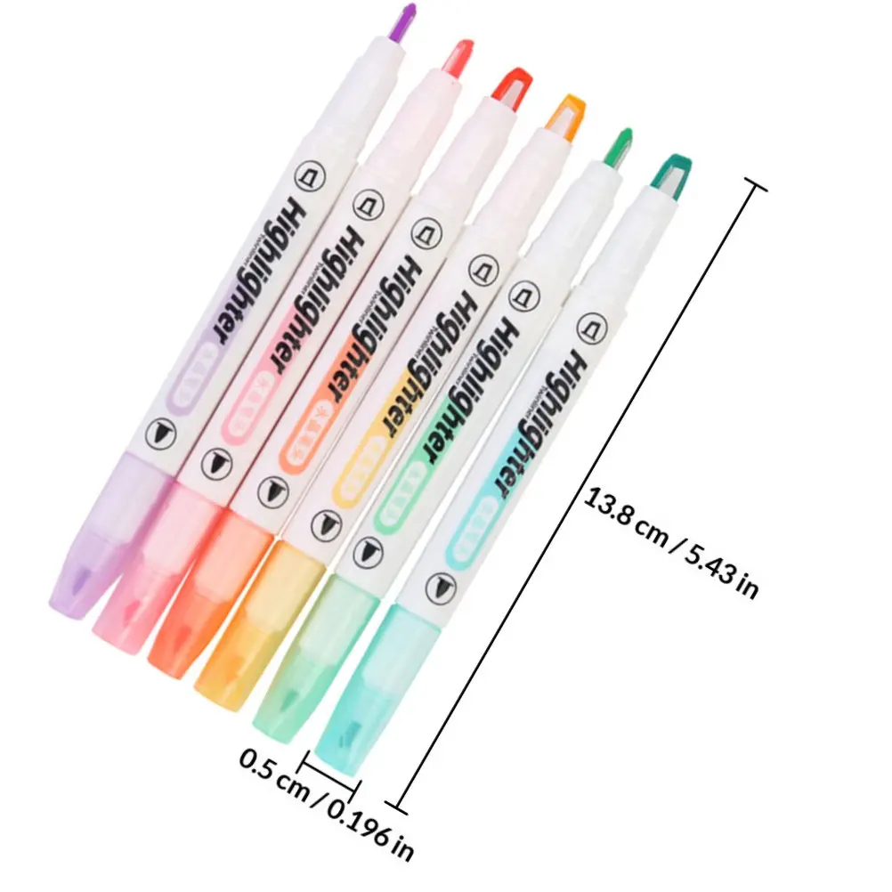 6Pcs Fluorescent Pens Clear View Double Ended Highlighter Pens Dual Tip Chisel Fine Writing Markers for Students School Office