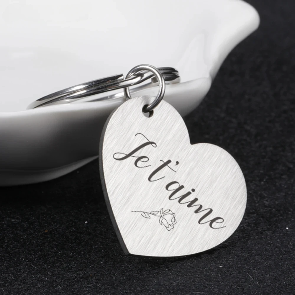 Liefde Sleutelhanger Gepersonaliseerd Je T'aime Gegraveerd Op Maat Franse Tekst Sleutelhangers Valentijnsdag Geschenken Voor Vriendje Paar Ringen