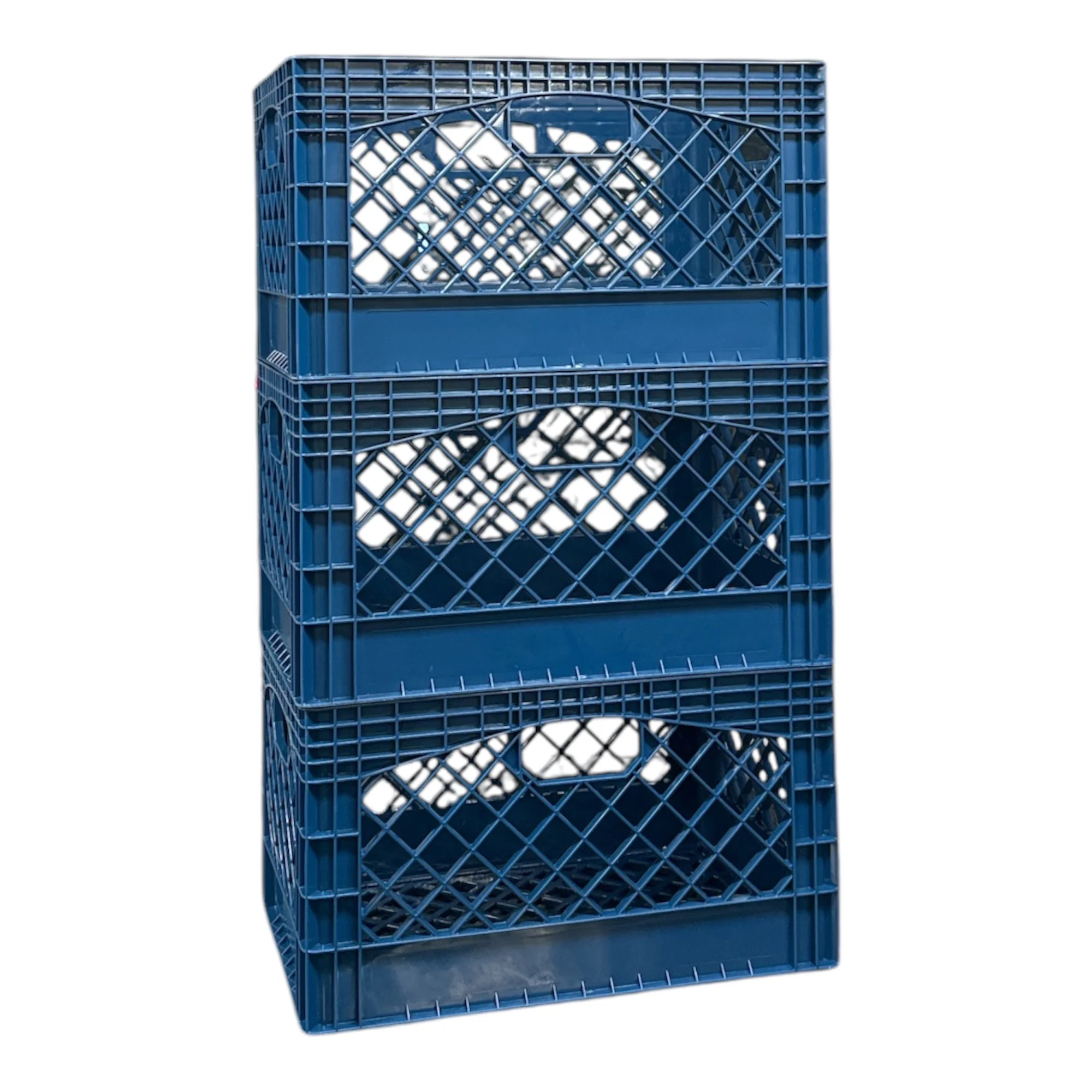 

24 Qt Heavy Duty Plastic Milk Crate with Handles, Blue, 3 Pack, RMK24BLUE-3PK