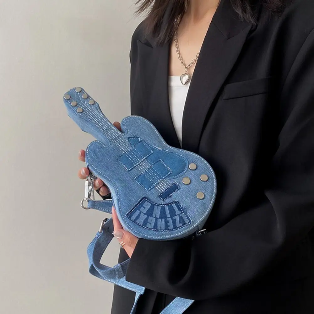 

Portable Vintage Guitar Crossbody Bag Large Capacity Y2k Denim Canvas Bag Casual Handbag Jeans Messenger Bag Women