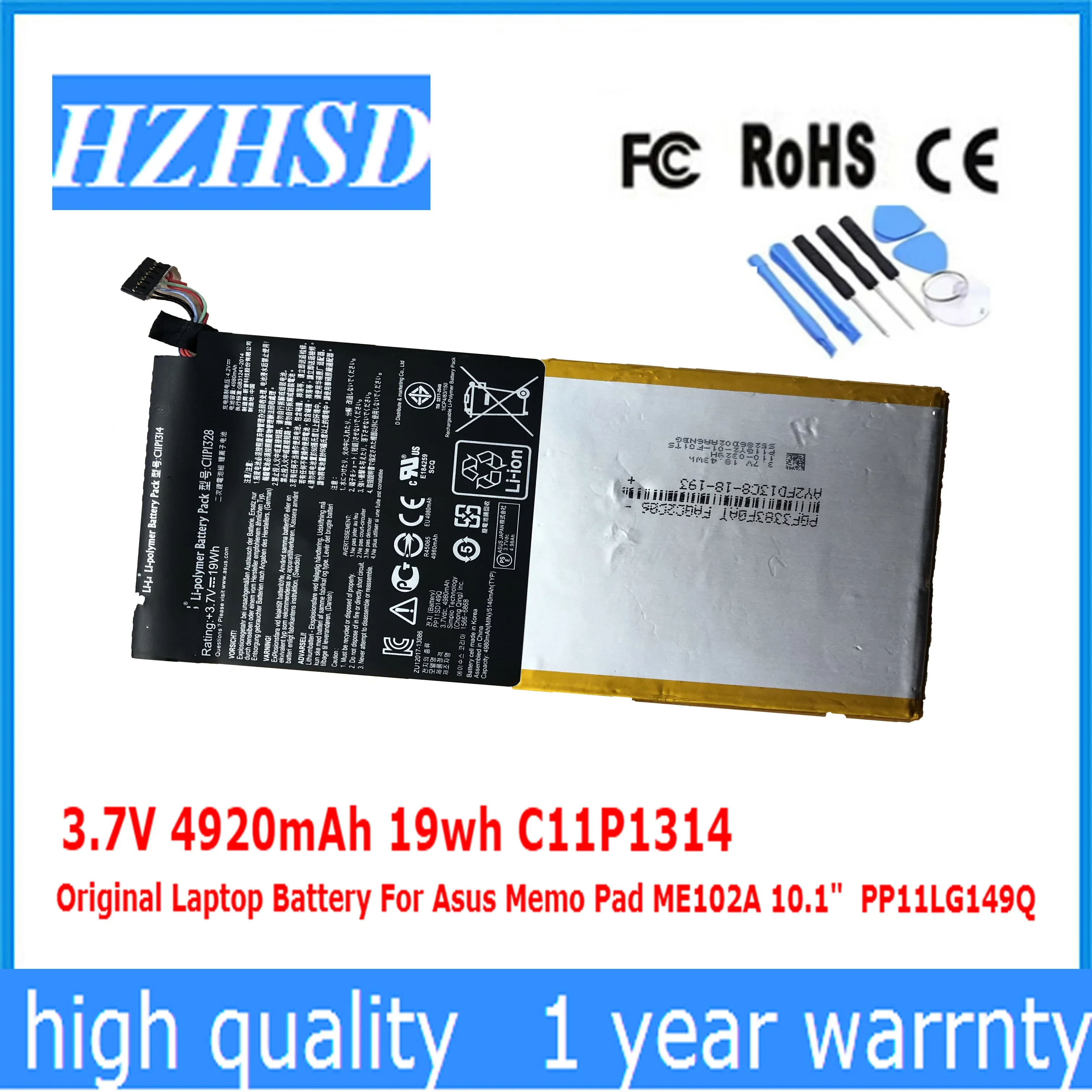 

3.7V 4920mAh 19wh C11P1314 Original Laptop Battery For Asus Memo Pad ME102A 10.1" PP11LG149Q