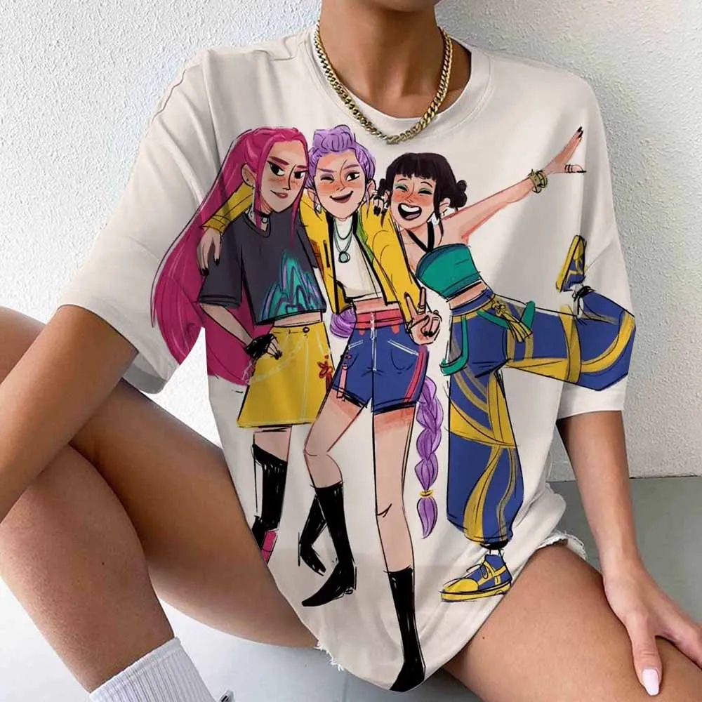 Anime k-pop chasseurs de démons T-Shirts hauts Tie-dye hommes femmes vêtements col rond à manches courtes T-shirt Style de rue T-shirts