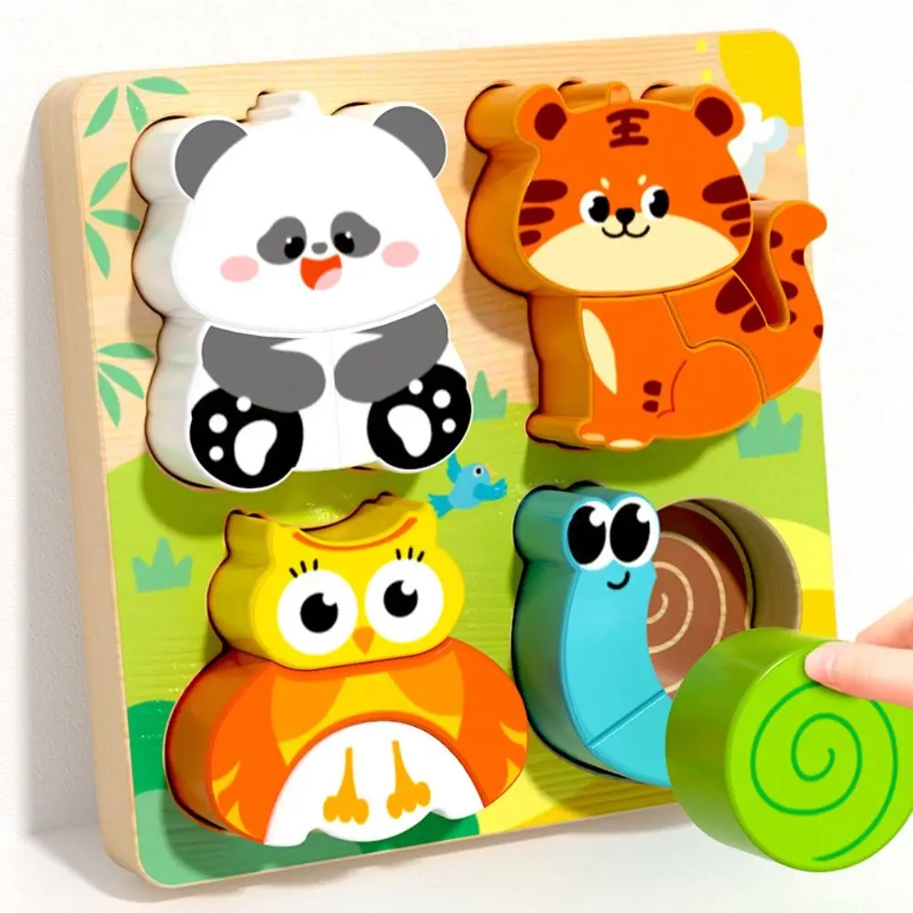 New 4-in-1 Wood Puzzle 3D Safe Animals Cognitive Jigsaw Puzzle Cartoon Portable Early Learning Puzzle Set Children