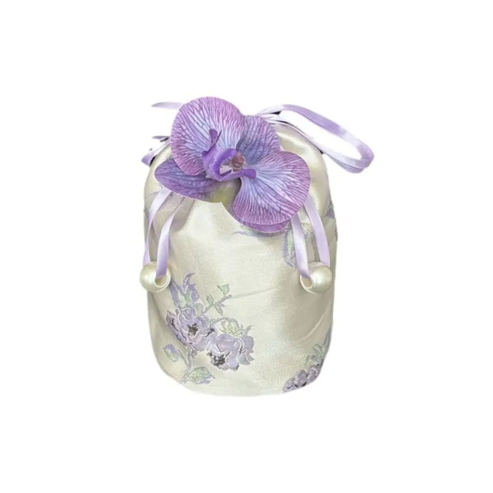 Portable Flower Pendant Tassel Knot Wrist Bag Temperament Make Up Pouch Chinese Style Handbag Printing Wedding Candy Bag Girls