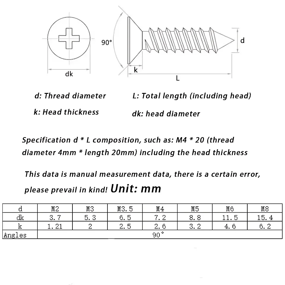 M2 M3 M3.5 M4 M5 M6 Brass Phillips Self-tapping Screw Flat Head Cross Countersunk Funiture Tapping Screws Woodworking Fasteners