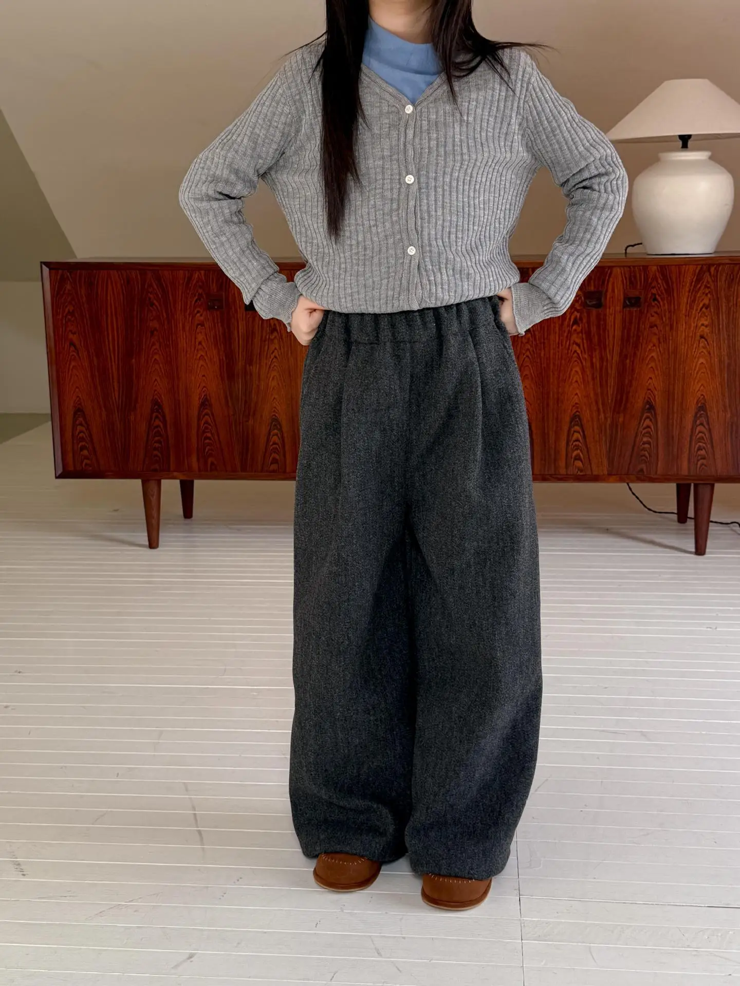 2025 Winter New Children's Versatile Thickened Suit Pants Boys and Girls Loose Drape Straight Pants Woolen Trousers