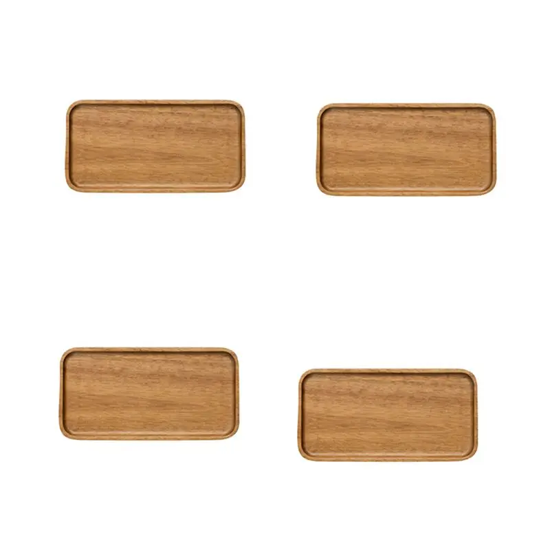 A96K-4X Acacia Serving Tray, Rectangular Solid Wood Flat Bottom Plate, Fruit Plate, Saucer, Tea Tray, Dessert Plate-Small