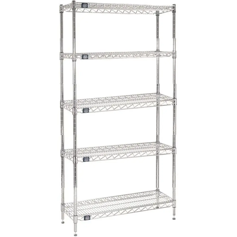 

Стеллаж коммерческий, 18 x 30 x 74 дюймов, 5 полок, регулируемый, с сертификатом NSF, хромированный, с выравнивающими ножками