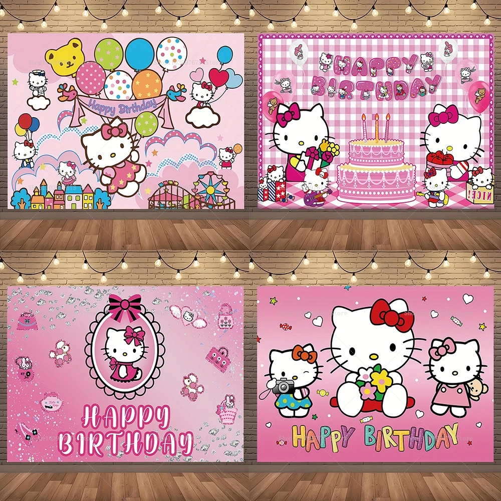 Fondo fotográfico de Hello Kitty para niñas y niños, Fondo de fotografía para fiesta de 1er cumpleaños, serie Sanrio, pancarta para Baby Shower, accesorios para cabina