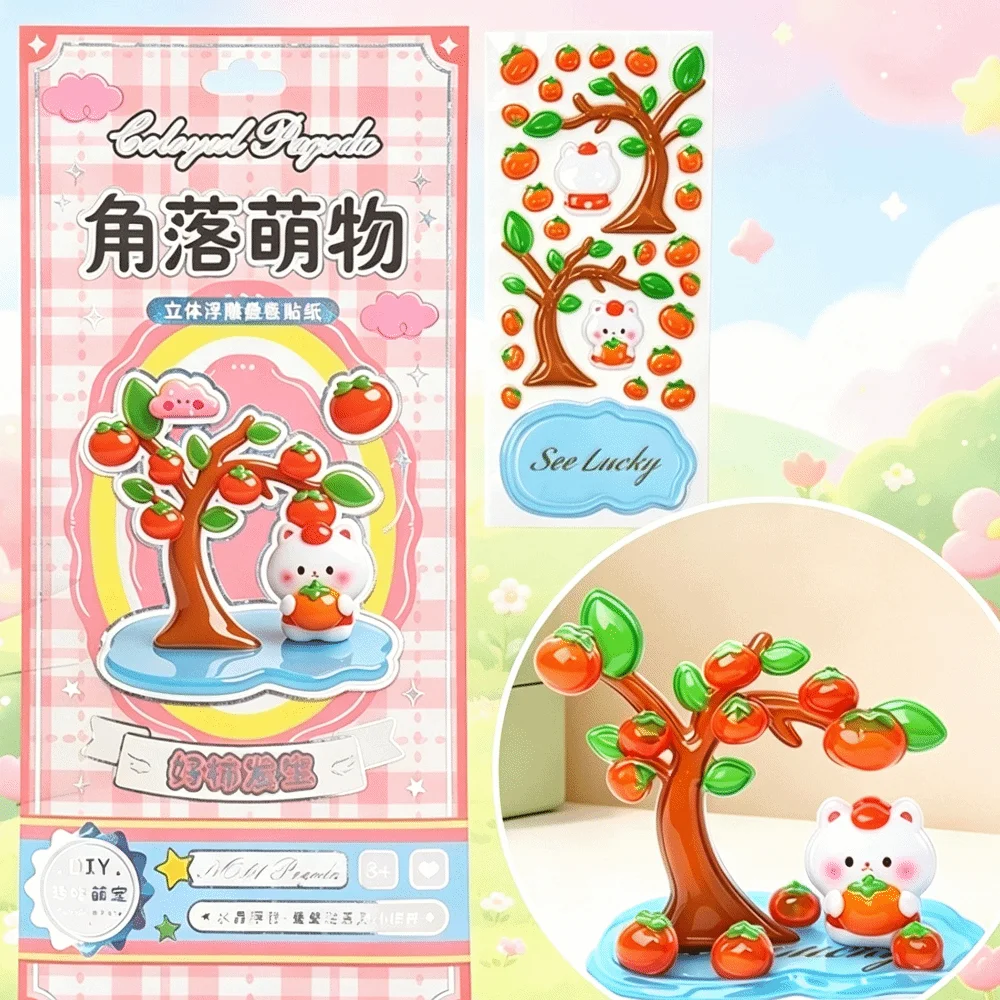 Handmade Funny 3D Crystal Stackable Stickers Reusable Multifunctional DIY Decals Cute Bear Rabbit Cartoon Embossed Decals Gift