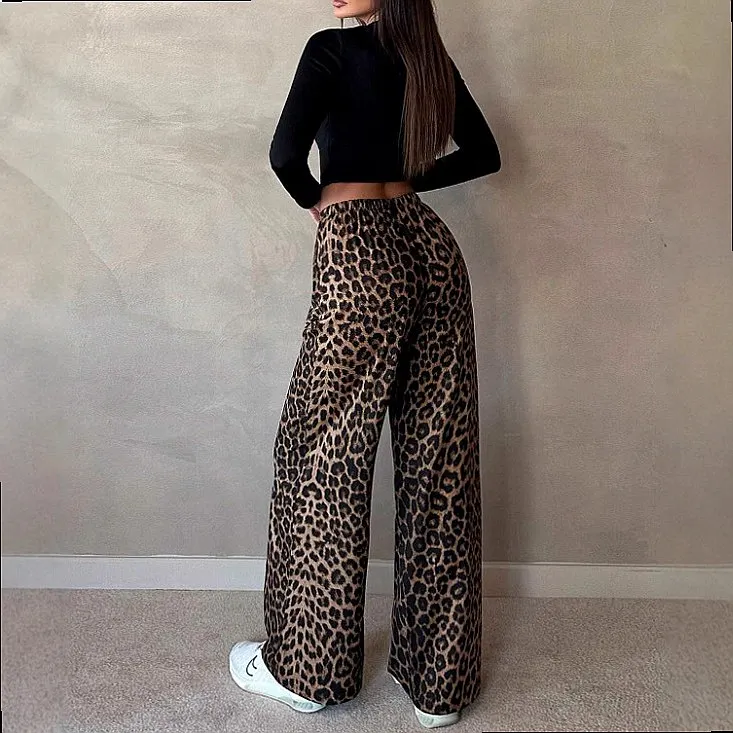 Classic Leopard Print Casual Pants, Trendy Printed Trousers for Spring Summer