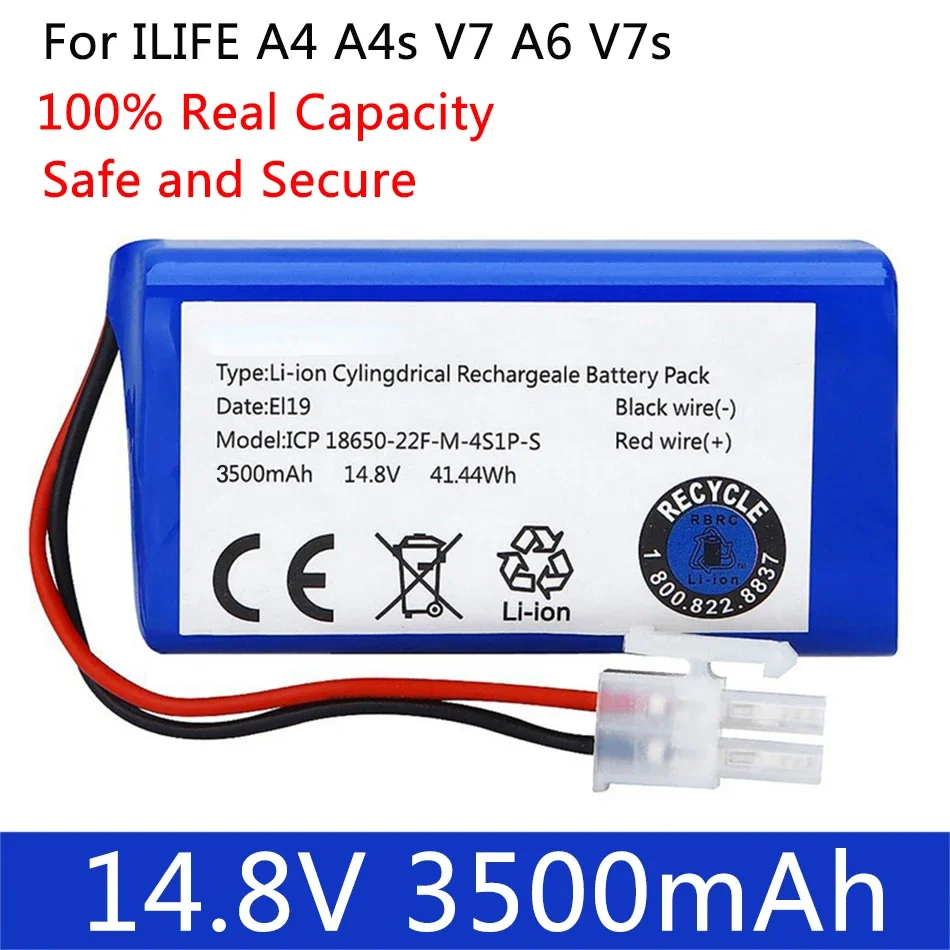 NEW 14.8V 3500mAh 14.4V 3200mAh Lithium Battery For ILIFE A4 A4s V7 A6 V7s Plus Robot Vacuum Cleaner ILife 4S1P real Capacity