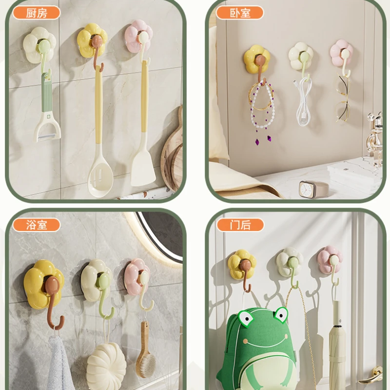 Creative Punch-free Flower Suction Cup Hook Multi-functional Bathroom Kitchen Reusable Traceless Hook Powerful Storage Rack