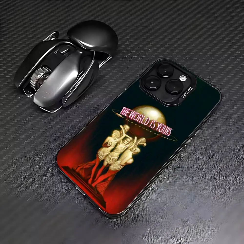 العالم هو لك S-Scarfaces حافظة هاتف خلفية فضية ملونة لهاتف آيفون 17 16 15 14 13 12 11 Plus Pro Max Plus