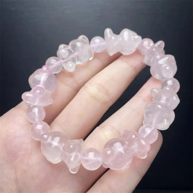 13.5MM Natural Rose Quartz Bear Bead Bracelet Fashion Stone Handmade Strength Healing Energy Jewelry Gift 1PCS