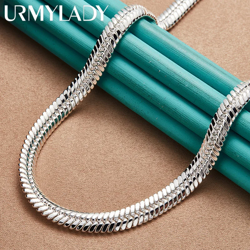 

URMYLADY 925 Sterling Silver 10mm Flat Snake Chain Necklace For Women Wedding Party Gift Fashion Charm Jewelry