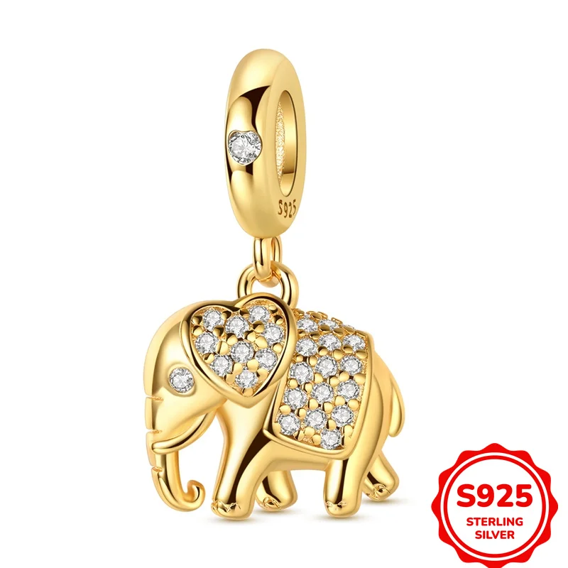 

Оригинальный кулон из стерлингового серебра 925, золотой слон, подвески, бусины, подходят для браслета «сделай сам», ожерелье, помолвка, ювелирные изделия на день рождения, подарок