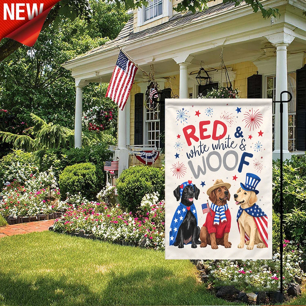 

1PC, Red White Woof Patriotic Dog Garden Flag 4th of July Fireworks Star Stripes Outdoor Decor