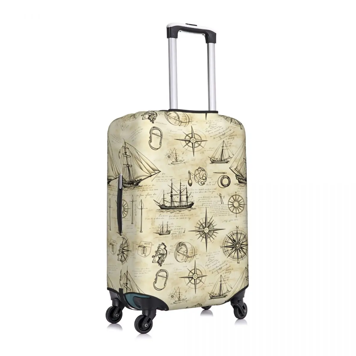 Vintage Nautical Sailboat Compass Pattern Travel Luggage Cover Elastic Suitcase Cover Protector Fit 18-32 Inch