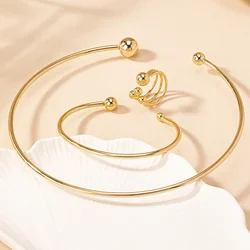 Jewelry Set For Women Smooth Opening Minimalist Ring Bracelet Necklace Fashion Geometric Party Gift Holiday DS012