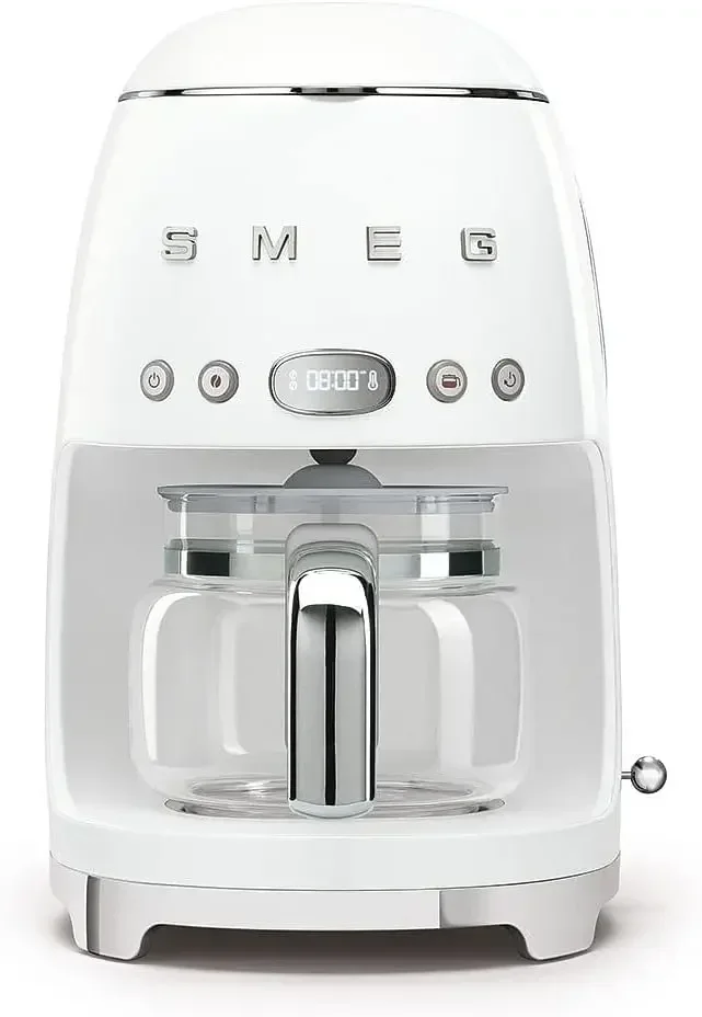 Smeg DCF02WHUK Drip Coffee Machine, Auto-Start Mode, Reuseable Filter, Digital Display, Anti-Drip System, Aroma Intensity Option