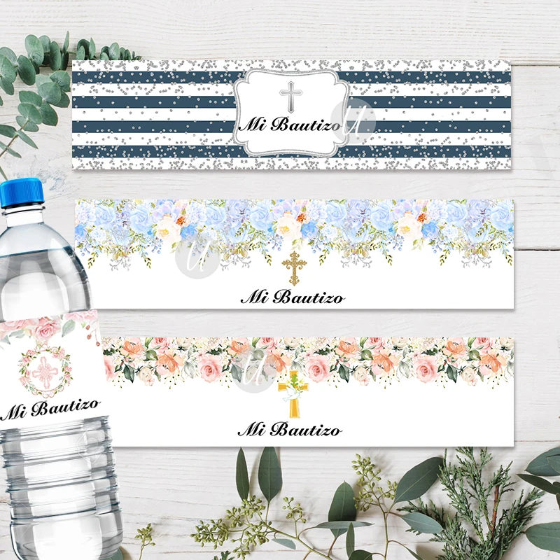 Christening & Baptism Day Mi Bautizo Floral Water Bottle Labels Box Stickers Self-adhesive Sticker Packing Decor
