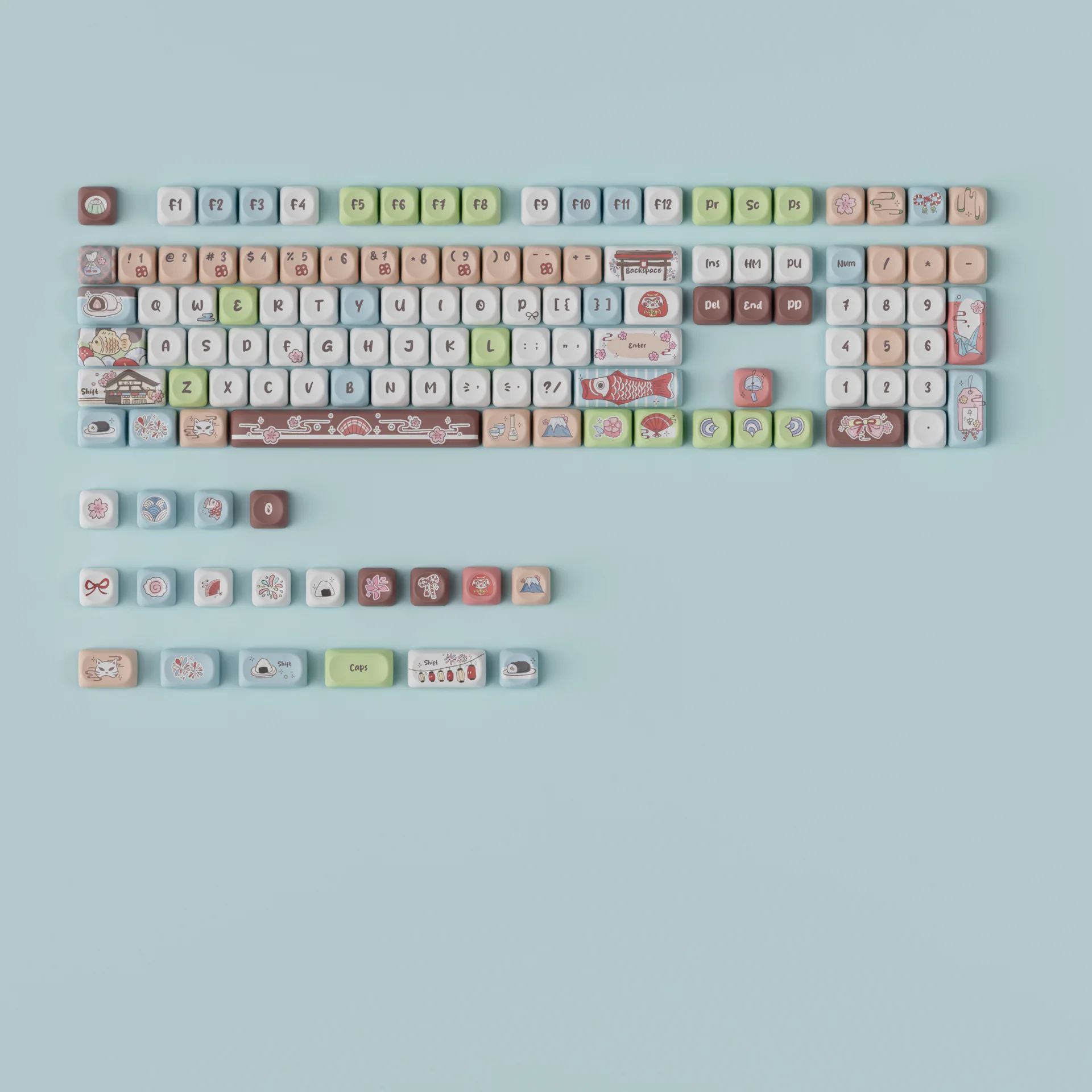 Showa town hot sublimation keycap 112 keys cute personalized keycap  full five-sided PBT hot sublimation customized machine
