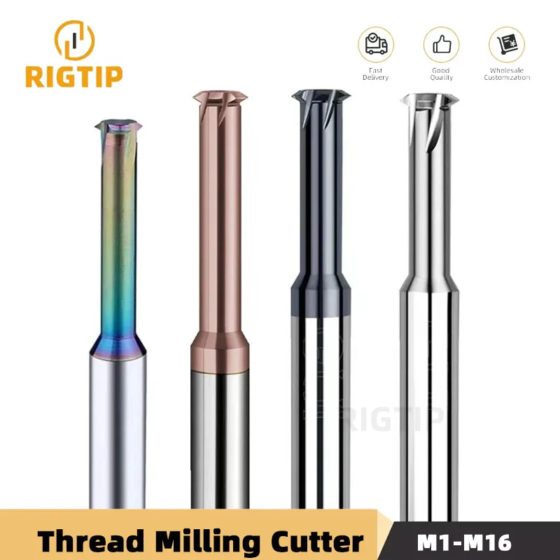 

RIGTIP DIY Thread Milling Cutter Tungsten Steel Aluminum 60 Degree M1.2-M8 1 Tooth for Home Workshop
