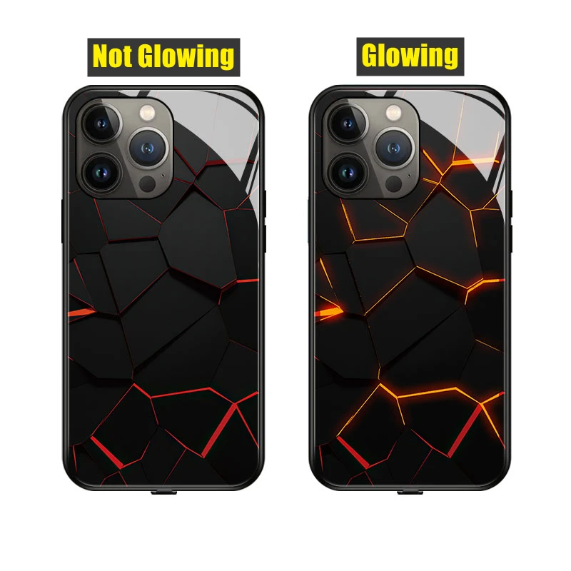 

Crevices 7 Color LED Light Glowing Luminous Tempered Glass Phone Case for iPhone Xs Xr 15 12 13 14 Pro Max Plus Protector Cover
