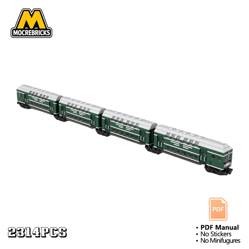MOC 7-Breite Doppeldecker-Zugwagen Bausteine Klassischer Deutscher Passagierwagen Eisenbahn-Bausteine Fahrzeug-Spielzeug für Erwachsene