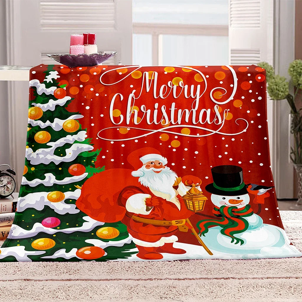 

Red Happy New Year Marry Christmas Gold Bell Tree Snow Kids Soft Warm Polyester Throw Flannel Blanket for Couch Bed Travel Cover