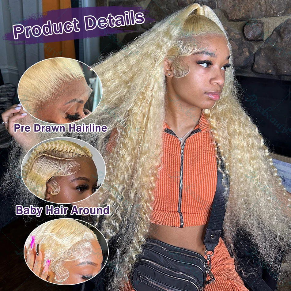 613 Blonde 13x6 13x7 Hd Transparent Deep Wave Lace Frontal Wig 250% Curly Honey Blonde Colored 13x4 Lace Front Wigs Human Hair