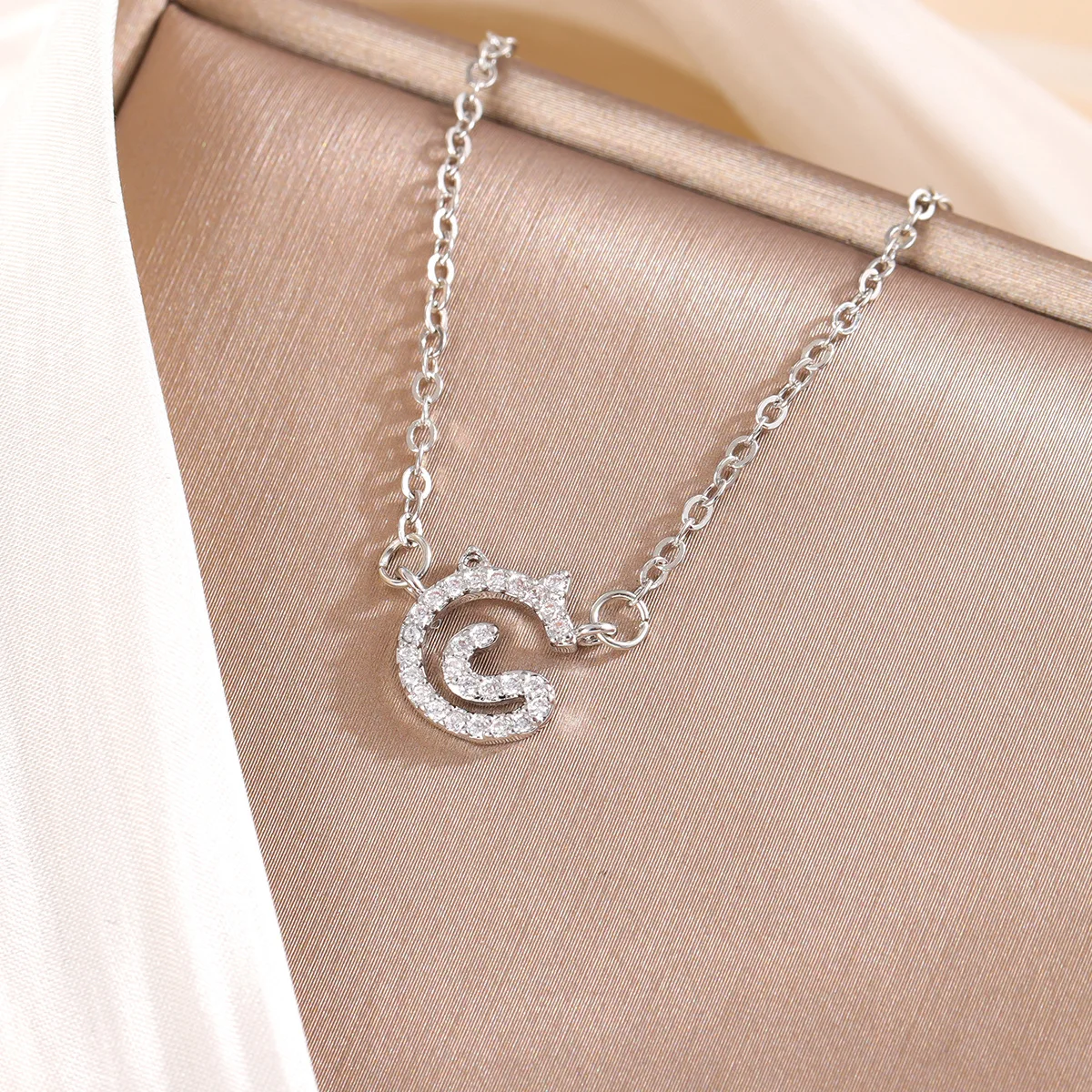 Modische Einfache Beliebte Kristall-Zirkon-Katzen-Anhänger 925 Sterling Silber Halsketten XL225