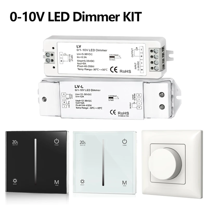 0/1-10V LED Dimmer Driver Constant Voltage Dimming DC5-36V PWM LED Controller 2.4G RF 4Zone Touch Wall Mount Signal Brightness