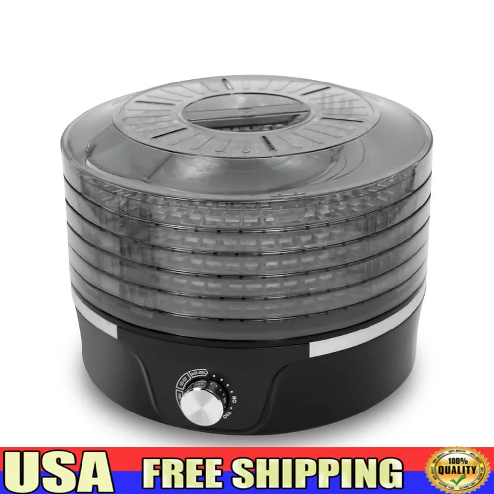 Voedseldroger Verstelbare temperatuur 5 dienbladen 350 W BPA-vrij Drogen Fruit Groenten Kruiden Vlees Snacks Vaatwasmachinebestendig