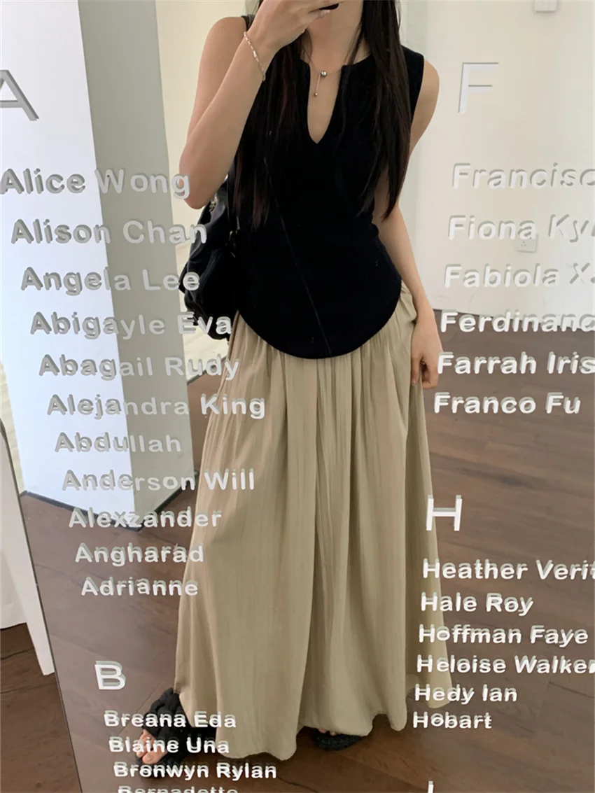 

Alien Kitty Pleated OL Maxi Skirts Women V-Neck Knitted High Stretch Tank Tops Chic Summer Slim Sexy Streetwear Daily Work Wear