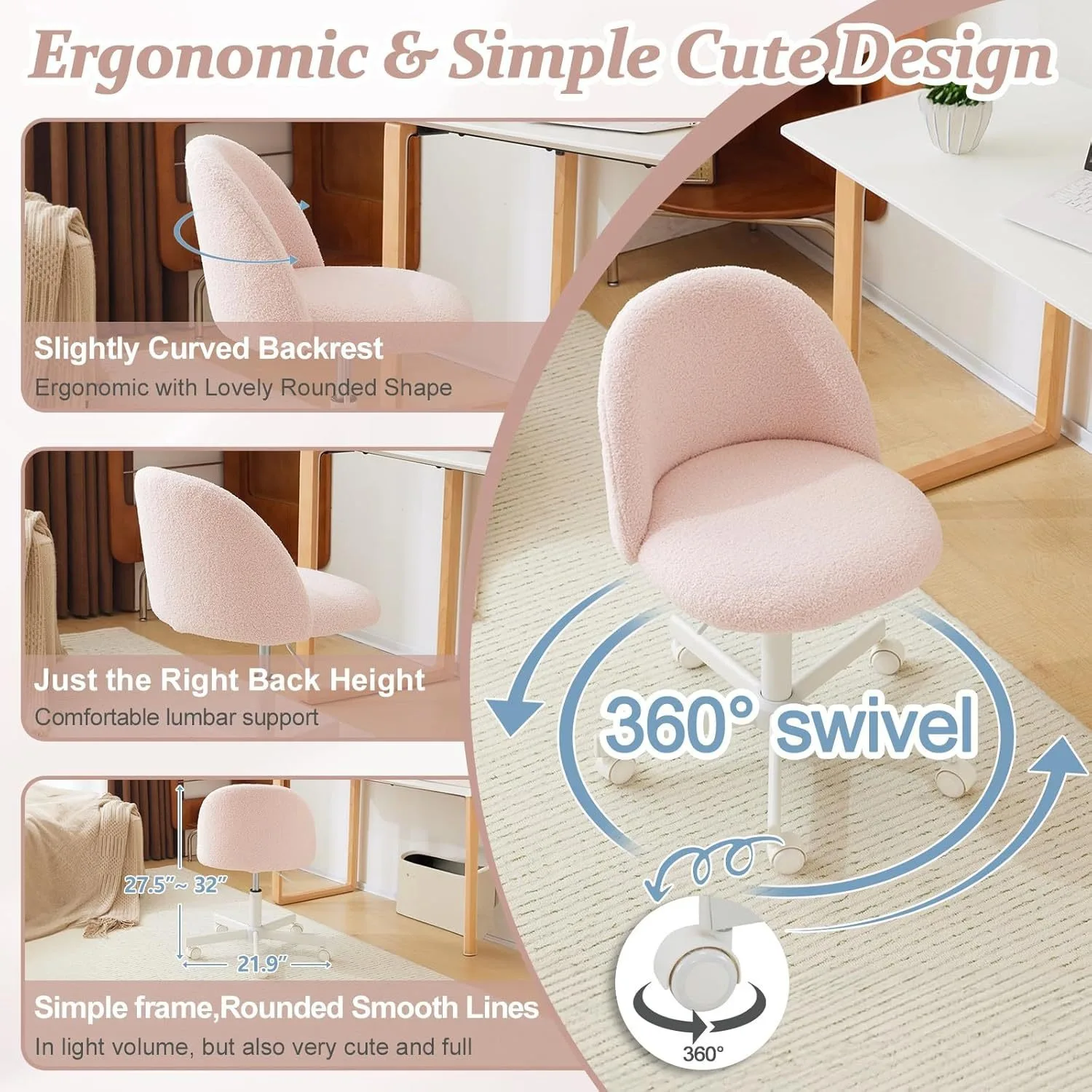 Small Office Chair With Silent Wheels Cheap Upholstered Office Chairs&Modern Vanity Chair With Back Velvet Desk Chair For Girls